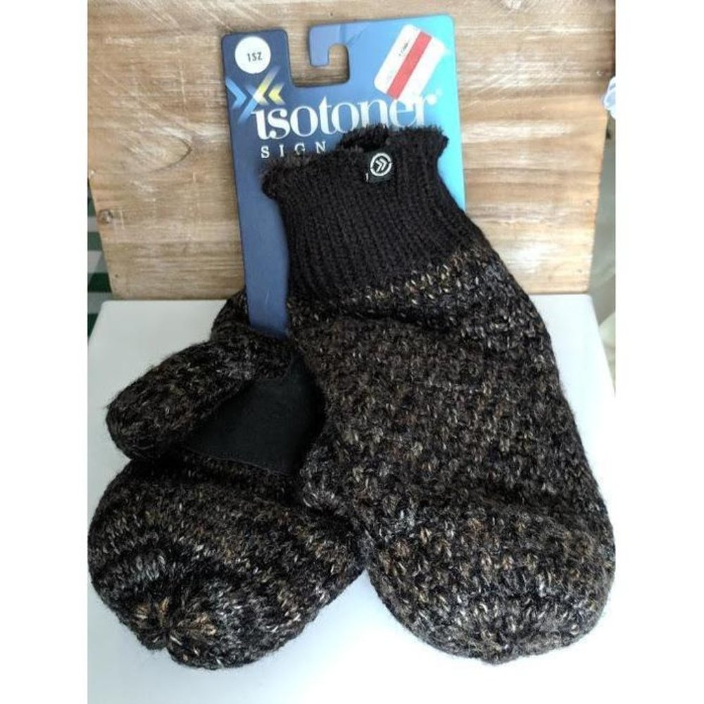 Plush Isotoner Mittens Gray with Chenille Lining